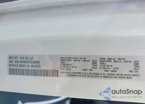 2023 Ram Promaster 1500 Low Roof 118 Wb from USA, damaged, VIN 3C6LRVNG0PE540849